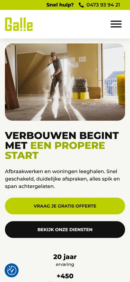 De website van Galle Verbouwsupport op een gsm