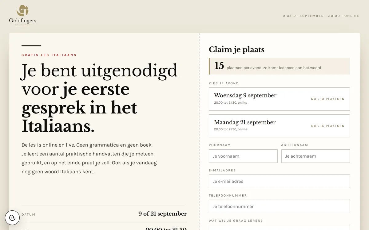 Website van La Tavola by Goldfingers