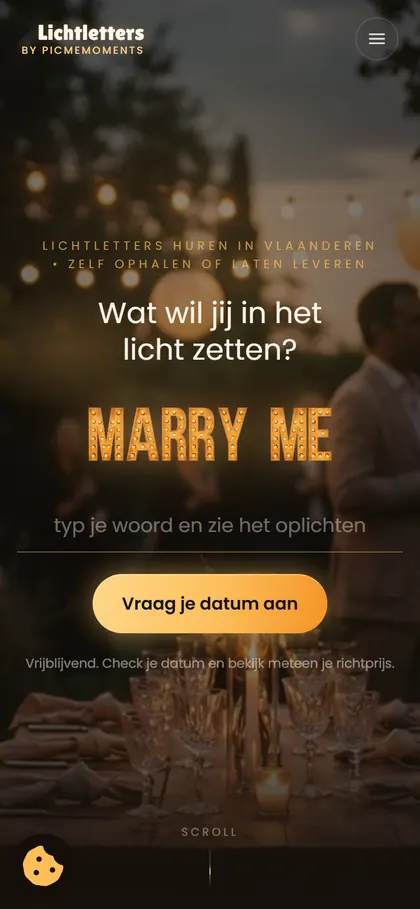 De website van Lichtletters by Picme op een gsm