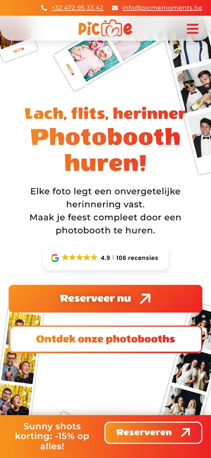 De website van Picmemoments op een gsm