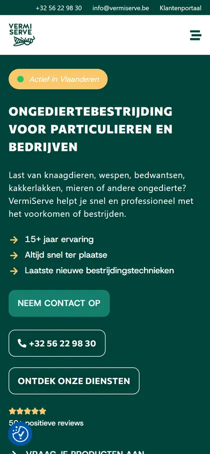 De website van VermiServe op een gsm